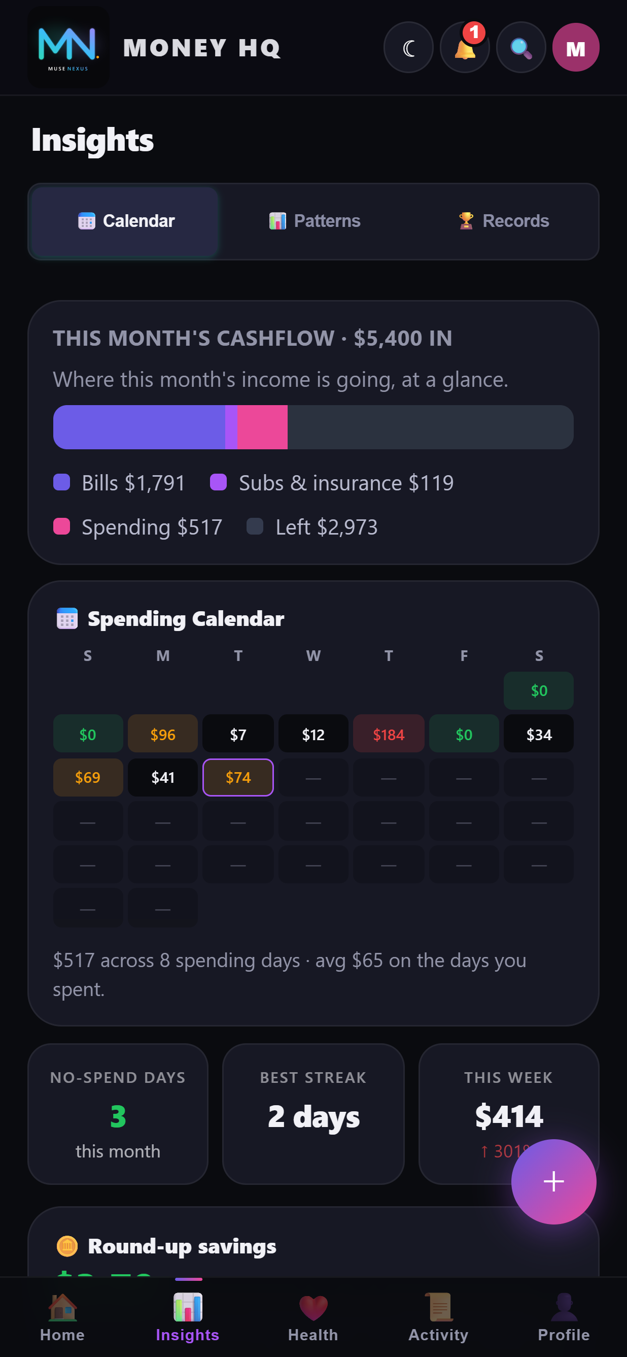 Insights spending calendar